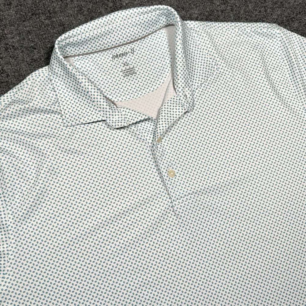 johnnie-O White Polo with Teal Dot Pattern